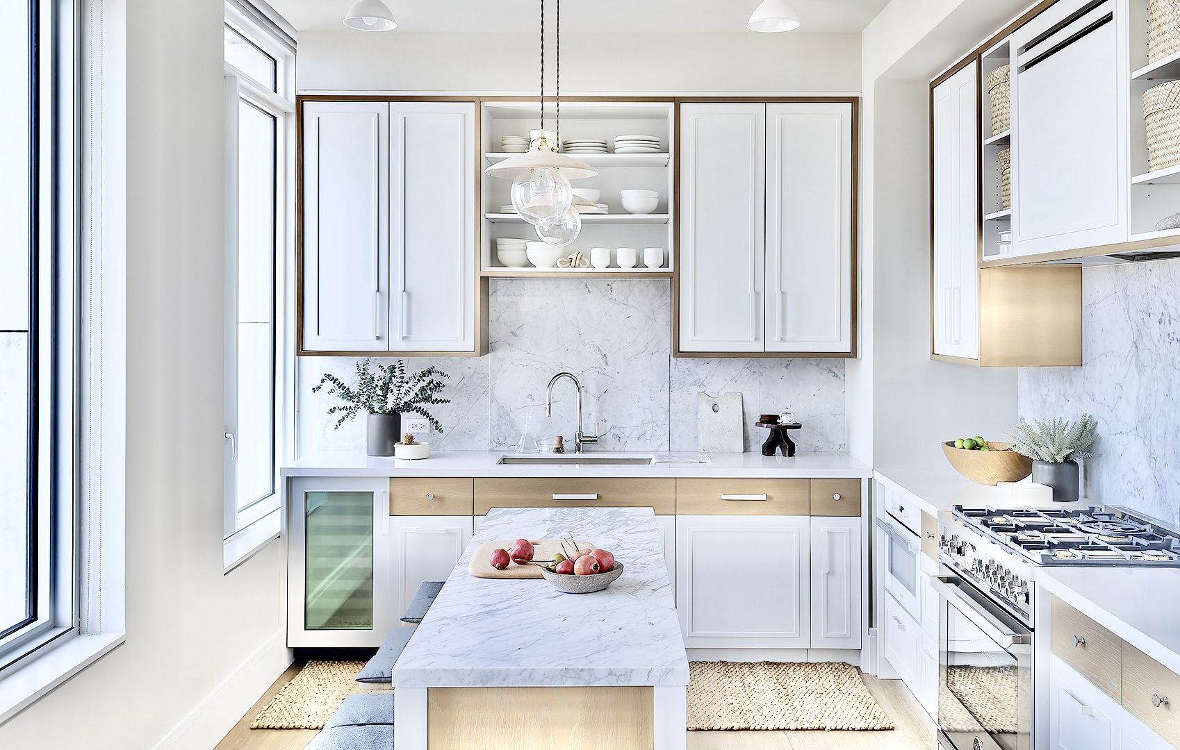 Luxury marble kitchen organized by Swoon Spaces in Tribeca New York